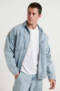 Mens Denim: Drop Shoulder Denim Shirt Blue