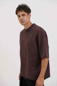 Menssale: Raw Hem Crew Neck Tee Choc - FINAL SALE