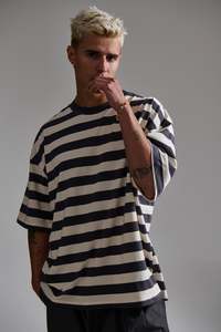 Menssale: Midweight Signature Tee Grey Stripe - FINAL SALE