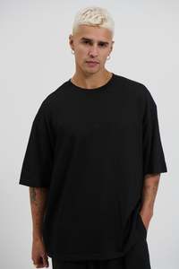 Menssale: Lightweight Linen Look Tee Black - FINAL SALE
