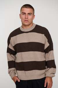 Menssale: Drop Sleeve Heavy Knit Choc Stripe - FINAL SALE