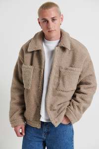 Mens Jackets: Borg Trucker Jacket Natural