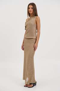 Womens Event Edit: Manni Midi Skirt Gold