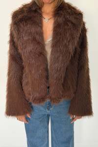 Womens Jackets Coats: Raya Faux Fur Coat Coffee