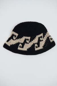 Mens Headwear: Crochet Bucket Hat Wave Black