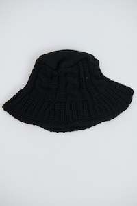 Mens Headwear: Crochet Bucket Hat Cable Black