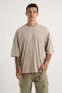 Mens Back In Stock: Miller Drop Shoulder Box Tee Stone