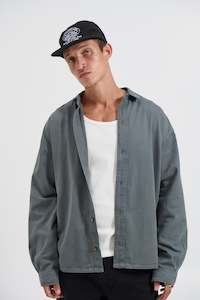 Mens: Phillip Washed Cotton Overshirt Grey