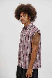 Mens Tanks: Brooklyn Check Cutoff Lilac