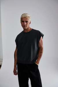 Mens Tanks: Cropped Fleece Ribbed Tank Charcoal