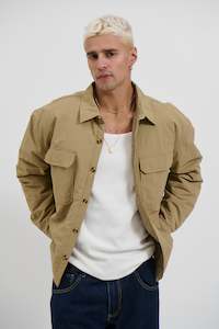 Mens Jackets: Nylon Overshirt Jacket Beige - FINAL SALE