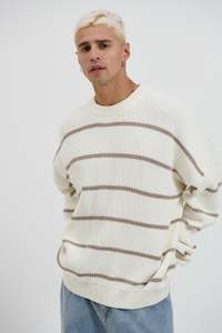 Drop Sleeve Heavy Knit White Stripe