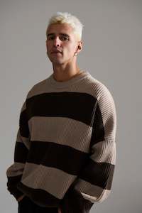 Mens Hoodiesandjumpers: Drop Sleeve Heavy Knit Choc Stripe