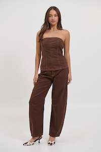 Womens Denim: Lex Denim Corset Top Chocolate