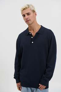 Mens Shirts: Mick Long Sleeve Polo Navy