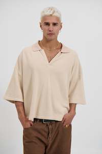 Mens Shirts: Jersey Crop Polo Sand