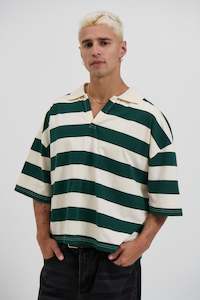 Jersey Crop Polo Stripe Emerald