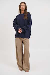 Womens Knitwear: Unisex Drop Sleeve Heavy Knit Navy