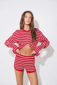 Womens Knitwear: Dollhouse Knit Short Crimson Stripe