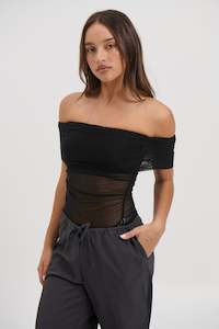 Womens Bodysuits: Penny Mesh Bodysuit Black