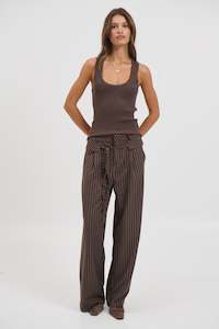 Womens Back In Stock: Kiara Pinstripe Pant Chocolate