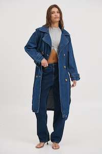 Womens Back In Stock: Ashley Trench Coat Dark Denim