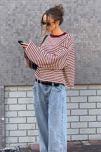 Bloom Long Sleeve Wine Stripe