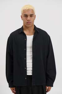 Phillip Washed Cotton Overshirt Black