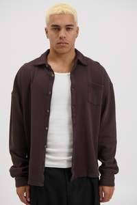 Mens: Long Sleeve Waffle Shirt Choc