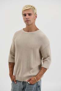 Drop Sleeve Knitted Tee Stone