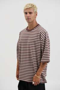 Mens Tees: Lesley Stripe Crew Tee Choc