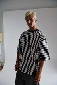 Mens Tees: Lesley Stripe Crew Tee Black