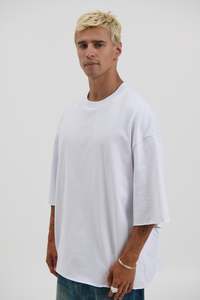 Mens Tees: Raw Hem Crew Neck Tee White
