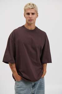 Raw Hem Crew Neck Tee Choc