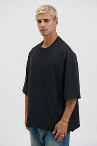Mens Tees: Raw Hem Crew Neck Tee Black