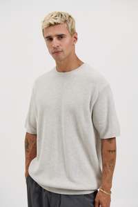 Mens Tees: Knitted Crew Neck Tee Grey