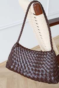 Womens Bags And Shoes: Misha Woven Shoulder Bag Chocolate
