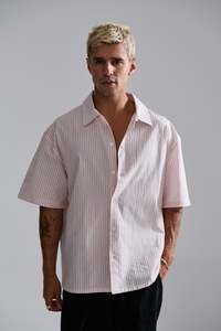 Mens Shirts: Nathaniel Drop Shirt Stripe Rose