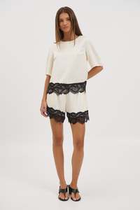 Womens Shorts: Alias Lace Trim Short White