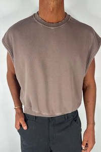 Mens: Cropped Fleece Ribbed Tank Choc