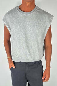 Mens: Cropped Fleece Ribbed Tank Grey