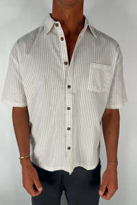 Mens: Nathaniel Drop Shirt Stripe Coffee