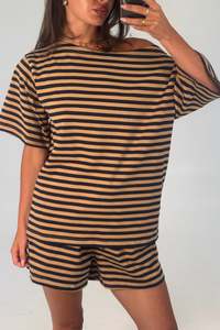 Womens: Zena Off The Shoulder Tee Sand Stripe
