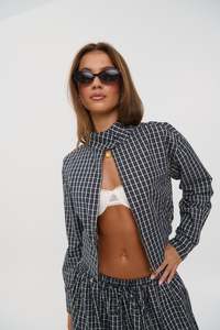 Womens Jackets Coats: Aura Jacket Navy Lemon Plaid