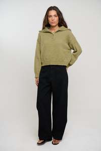 Womens Knitwear: Jaidan Half Zip Jumper Moss