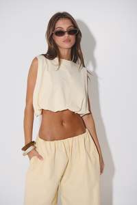 Emily Bubble Hem Top Beige