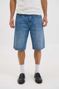 Flint Baggy Denim Jort Mid Blue