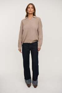 Womens Tops: Unisex Jay Knitted Polo Oat