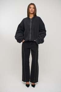 Womens Jackets Coats: Unisex Panelled Denim Bomber Black