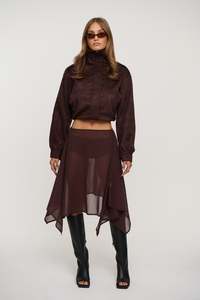 Womens Skirts: Misty Sheer Midi Skirt Chocolate